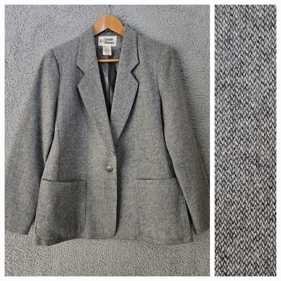 Cristin Stevens Jackets & Blazers - Vintage Women's Gray Wool Tweed Blazer Size 16 M L Cristin Stevens Jacket Fall
